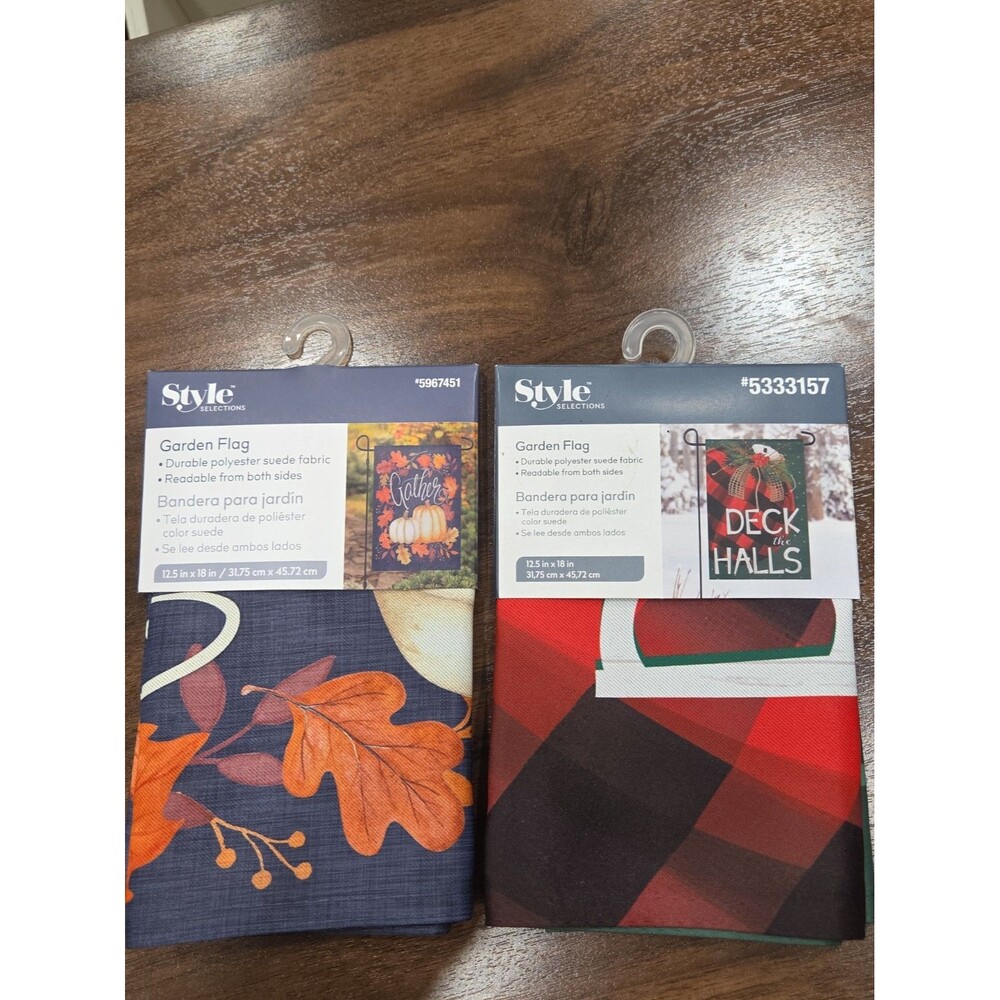 Seasonal Garden Flags Lot 2 NWT Fall Pumpkin Gather Holiday Christmas Yard Decor